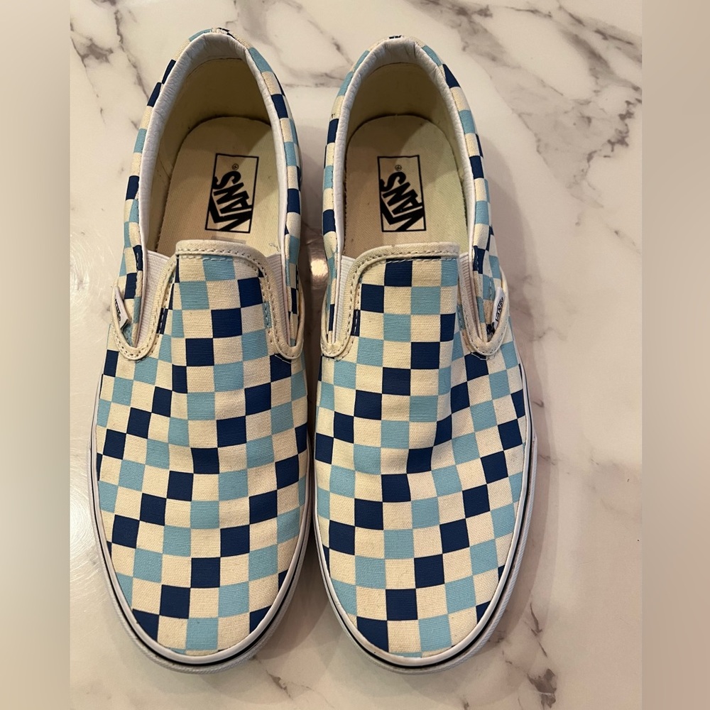Vans Classic Slip On Checkerboard Blue/White Checkered men - 10.5 women- 8.5